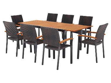LIVARNO® Ensemble de jardin Valencia : table extensible avec 8 chaises empilables