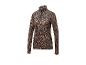 Shirt met lange mouwen met bruine en zwarte zebraprint, hoge kraag en rits.