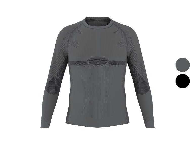 T-shirt fonctionnel gris à manches longues pour homme avec détails noirs.