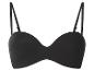 Soutien-gorge noir sans bretelles avec bonnets moulés et fines bretelles.