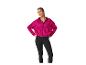 Femme en sweat à capuche rose et leggings noirs.