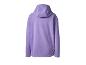 Paarse fleece hoodie, achteraanzicht.