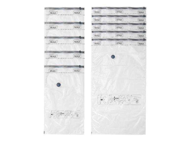 Sacs sous vide avec fermeture éclair et instructions d'utilisation.