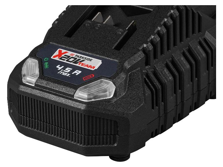 Parkside X20V Team oplader, 4,5 A max, voor elektrische gereedschapsaccu's.