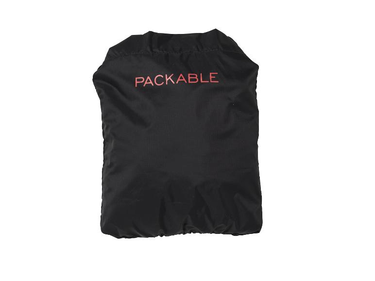 Een zwarte, opvouwbare rugzak van Packable.