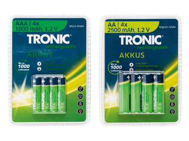TRONIC Piles rechargeables, Ni-MH, 4 pièces