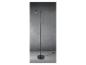 Moderne zwarte staande lamp met verstelbare arm.