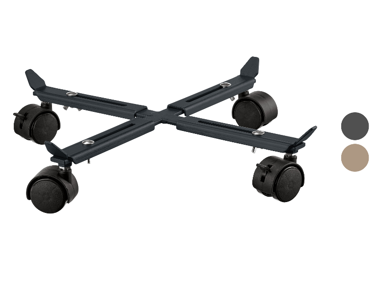 Support de tour PC réglable avec quatre roulettes, présenté en gris foncé.