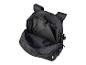 Sac à dos noir ouvert, spacieux, prêt à être rempli.