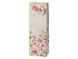 Sac cadeau pour bouteille avec imprimé floral coloré et détails dorés.