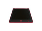 Een rood LCD-schrijftablet met een zwart scherm.