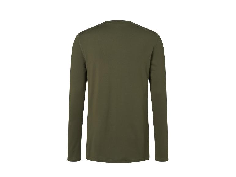 T-shirt vert foncé à manches longues et col rond, vue de dos.