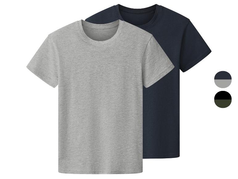 Twee heren T-shirts met korte mouwen: grijs en donkerblauw, met kleurenpalet.