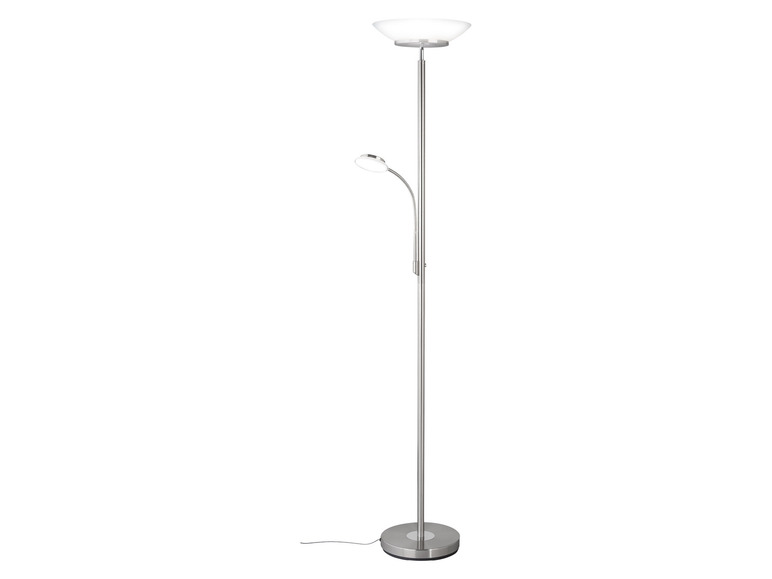 Un lampadaire argenté avec une liseuse.