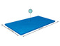 Een blauwe rechthoekige zwembadmat, 10ft lang en 6ft breed.