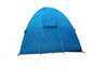 Een blauwe tent met gele haringen