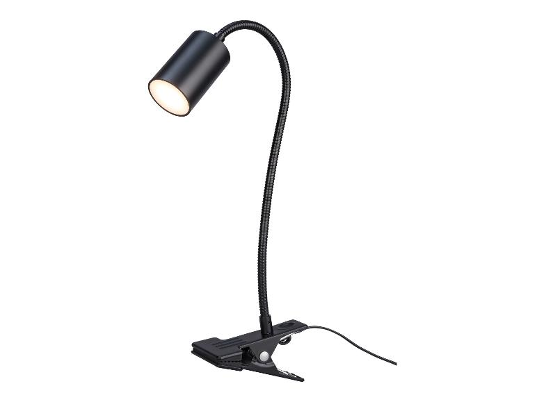 Zwarte flexibele leeslamp met clip.