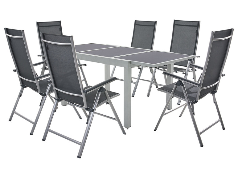 Ga naar volledige schermweergave: Aluminium tuinset zilver/grijs met uittrekbare tafel en 6 relaxstoelen Houston LIVARNO home - afbeelding 1