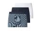 Drie herenboxershorts: één wit, één donkerblauw en één gestreept.