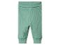 Pantalon bébé côtelé vert avec revers à la taille et aux chevilles.