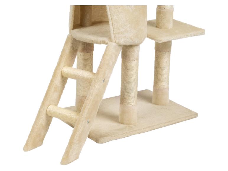 Arbre à chat beige avec échelle, niche et plateformes