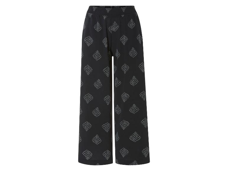 Zwarte wijde broek met bladprint.