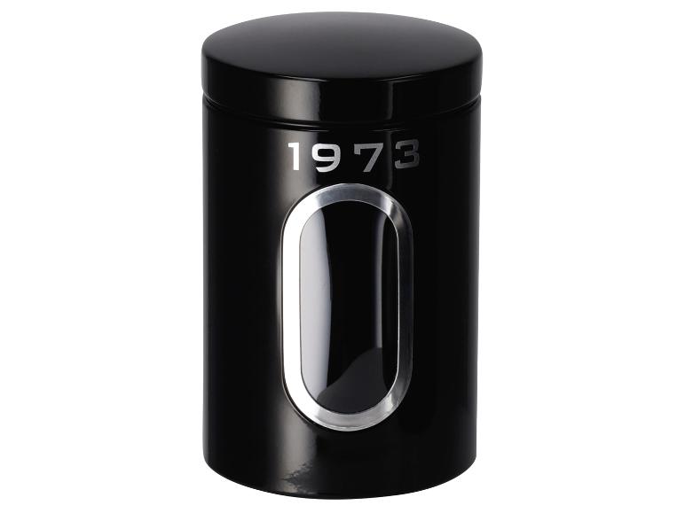 Zwarte kruidenbus in 1973-stijl met transparant venster.