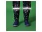 Kinderwaterdichte broek met dinoprint en reflecterende strepen, gecombineerd met blauwe laarzen.