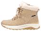 Botte d'hiver beige imperméable avec lacets et bordure en fourrure.