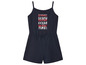Een donkerblauwe meisjes romper met de tekst 'Summer Beach Ocean Wave'