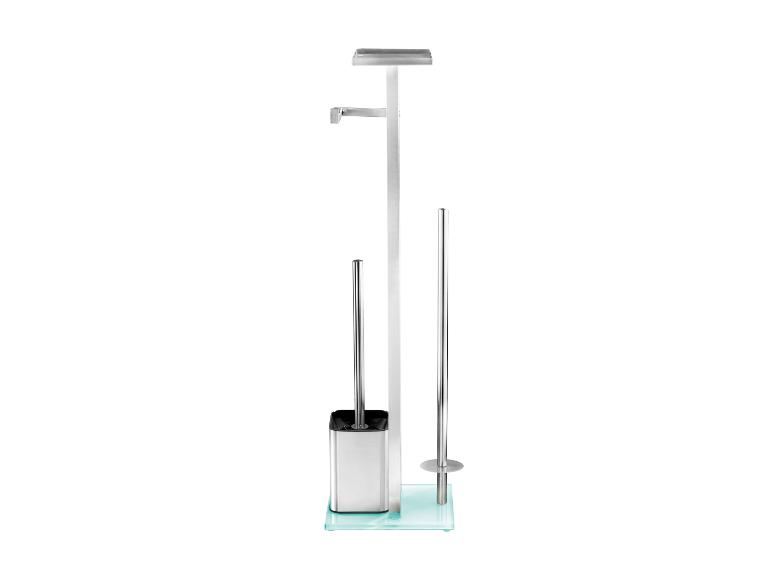 Moderne toiletborstel- en toiletpapierhouder van roestvrij staal.