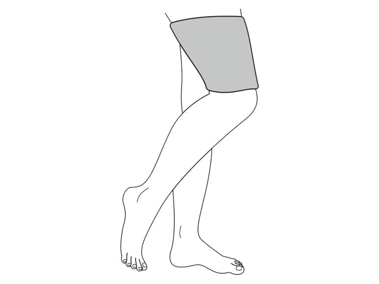 Een schematische tekening van een been met een kniebrace.