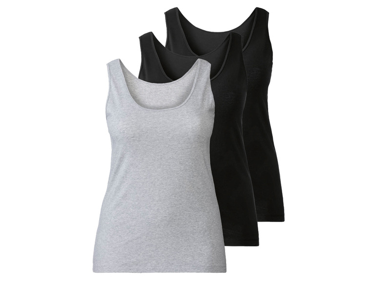 Drie basic tanktops in grijs en zwart.