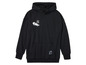 Een zwarte hoodie met skateboard-print en de tekst 'Never Stop Rolling!'.