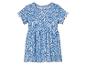Een blauw jurkje met witte bloemenprint voor meisjes.