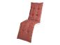 Coussin de chaise longue rouge-brun à motif géométrique.