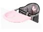 Un plateau rose pour chaise haute avec un revêtement gris et un motif papillon.