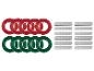 Rollen rood en groen dubbelzijdig tape en metalen nietjes.