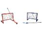 Ensembles de hockey au sol avec buts rouges et bleus, crosses et palet/balle.