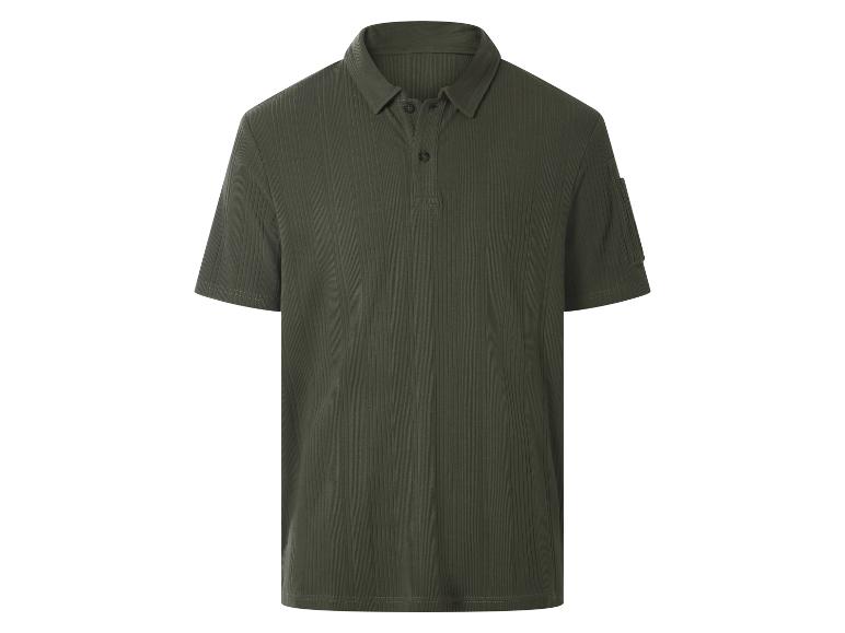 Kaki herenpoloshirt met korte mouwen en geribbelde textuur
