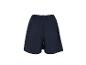 Donkerblauwe dames shorts met elastische tailleband, achteraanzicht.