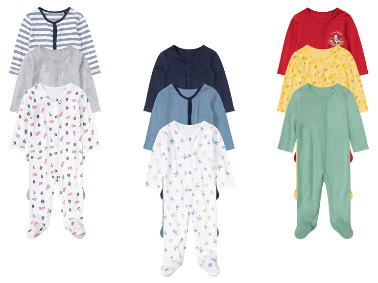 Aller en mode plein écran lupilu® Set de 3 pyjamas en pur coton pour bébé - Photo 1