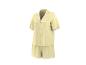 Pyjama femme deux pièces jaune clair avec passepoil blanc.