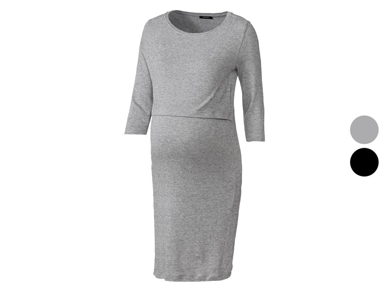 Une robe de maternité grise à manches 3/4.