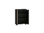 Armoire noire avec portes ouvertes et étagères intérieures