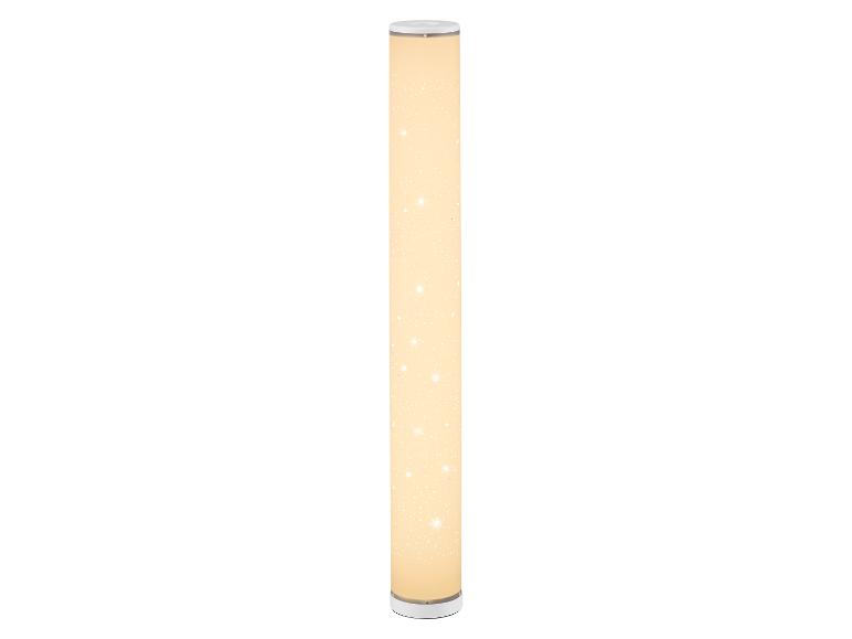 Witte cilindrische vloerlamp met een sprankelend sterrenpatroon
