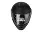 Un casque de moto noir avec une visière transparente.
