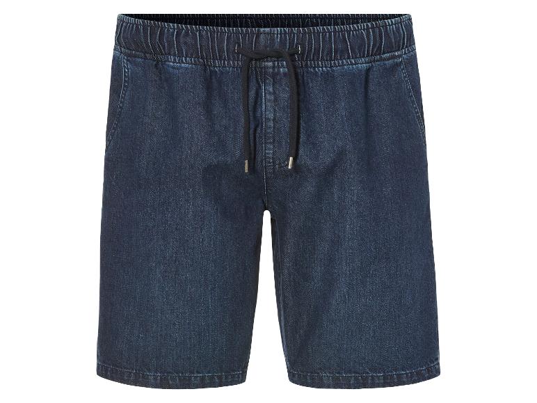 Donkerblauwe jeans shorts met trekkoord.