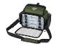 Groene vis tas met vier transparante tackleboxen en schouderriem.
