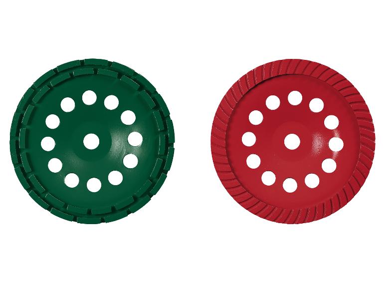 Disques diamantés verts et rouges pour le ponçage.